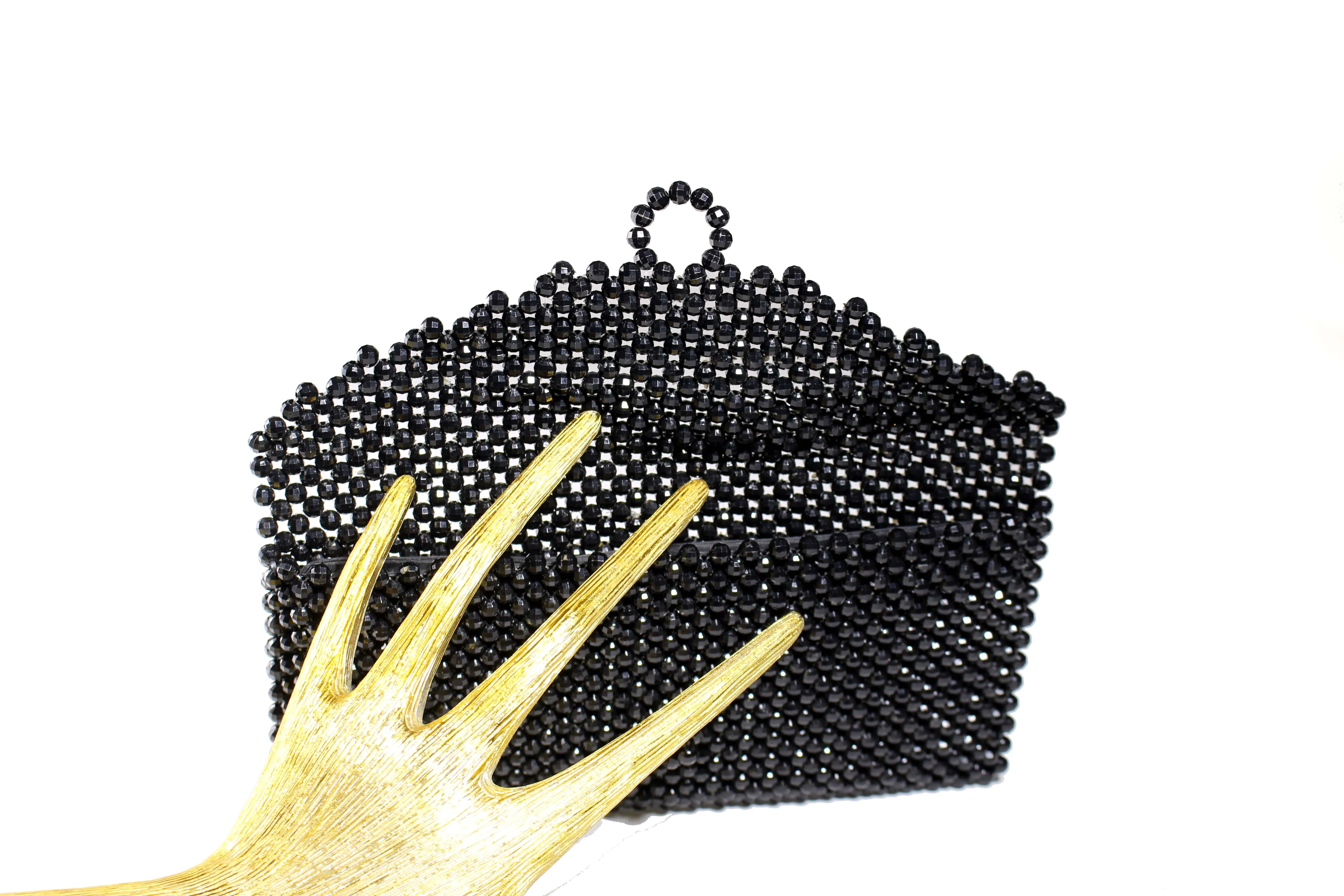 Black faceted beaded handbag