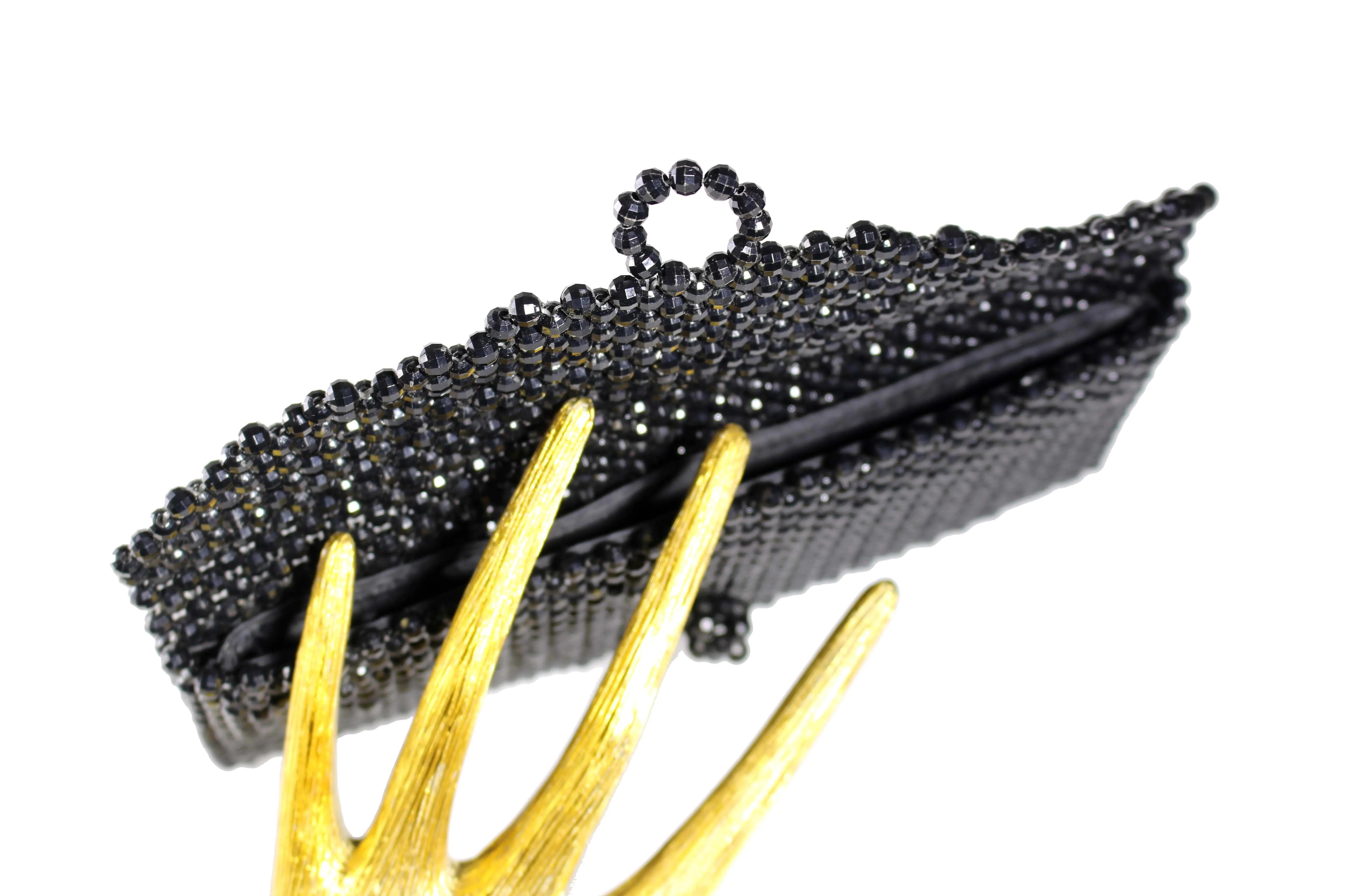 Black faceted beaded handbag