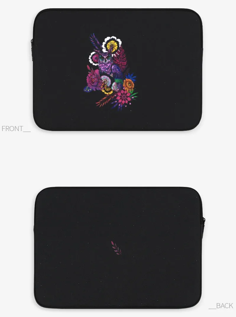 Black Floral Graphic Laptop Sleeves 11 13 15 inch Cases Protective Covers Handbags Square Pouches Designer Artist Prints Cute Lightweight School Collage Office Zipper Fashion Unique Gifts Skins