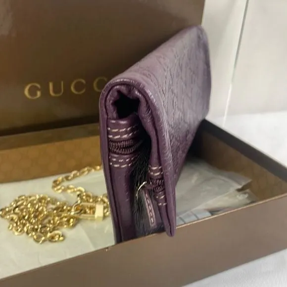 GucciPurpleLeather Logo Clutch With Box Bag