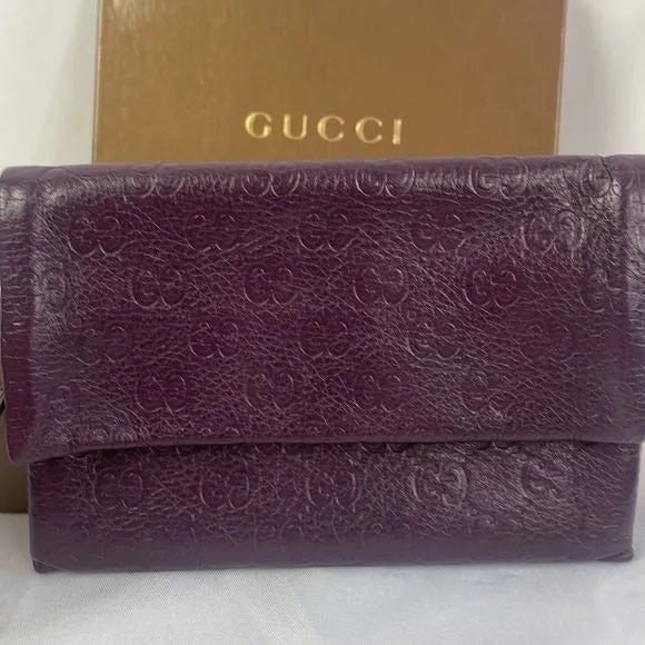 GucciPurpleLeather Logo Clutch With Box Bag