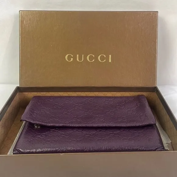 GucciPurpleLeather Logo Clutch With Box Bag