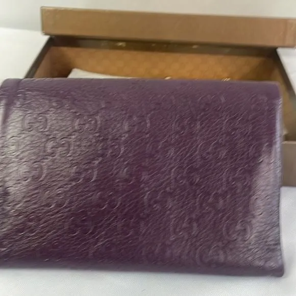 GucciPurpleLeather Logo Clutch With Box Bag
