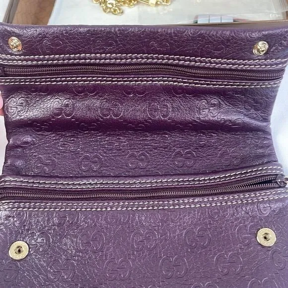 GucciPurpleLeather Logo Clutch With Box Bag
