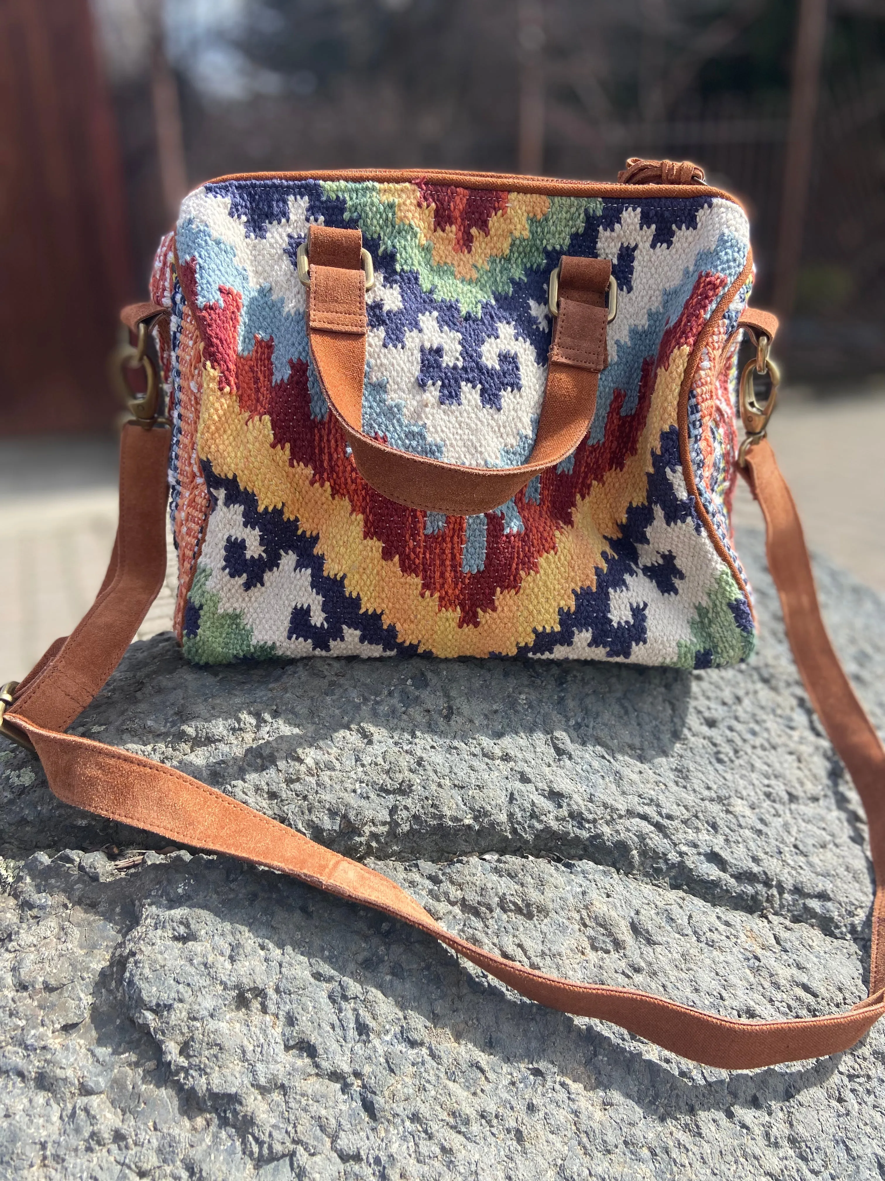 Rustic Boston Bag in Weathered Leather