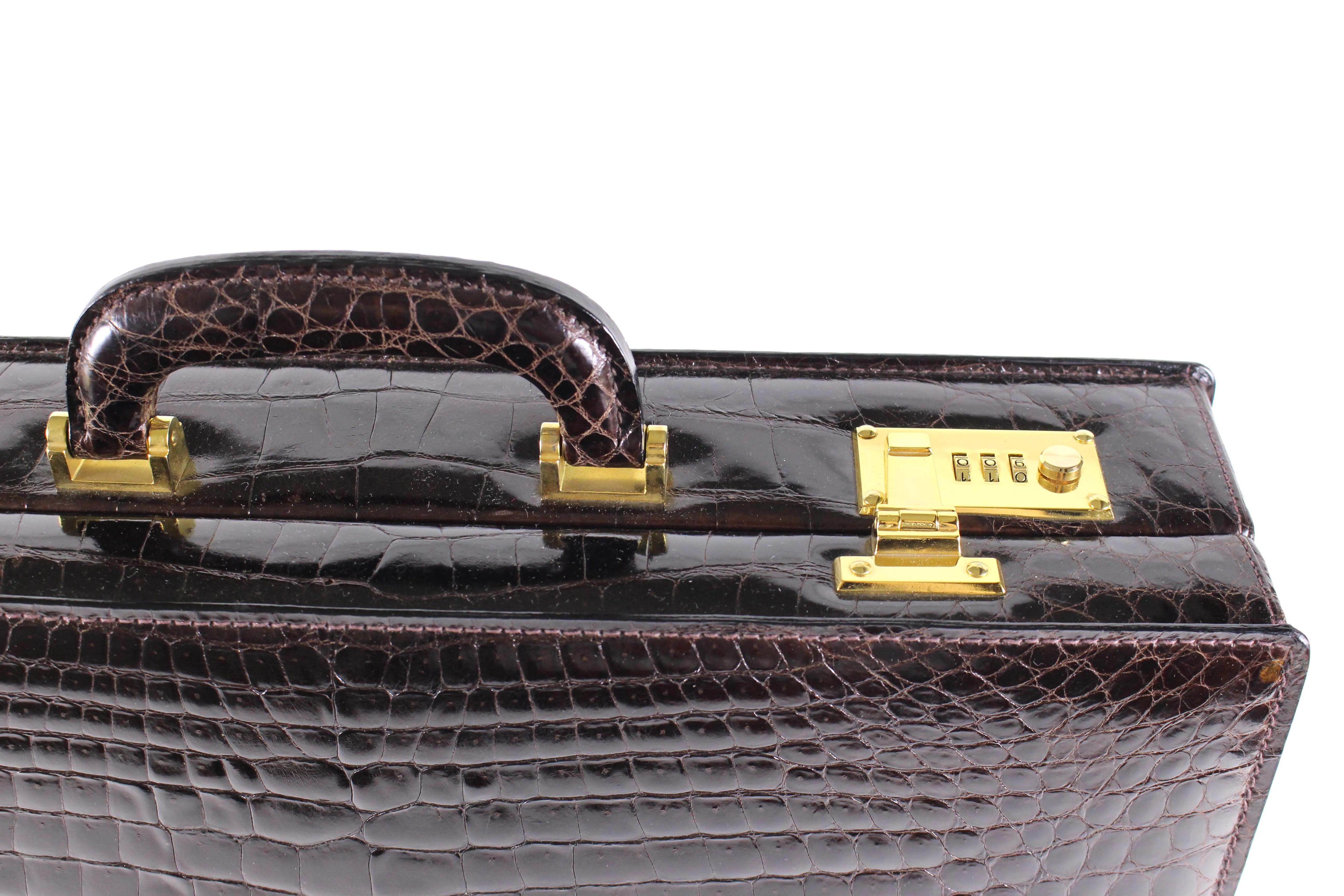 SCILPRA brown crocodile skin briefcase