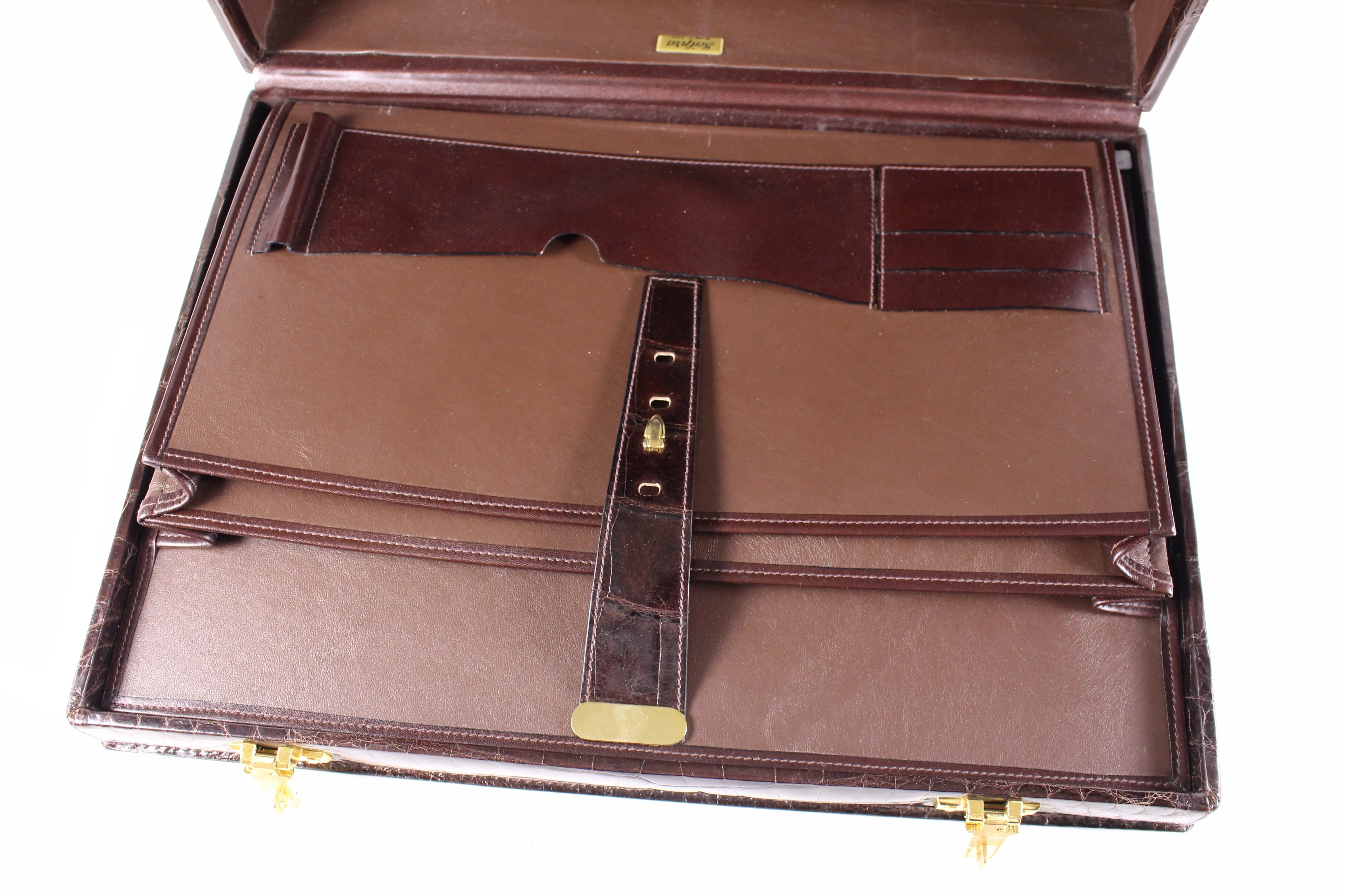 SCILPRA brown crocodile skin briefcase