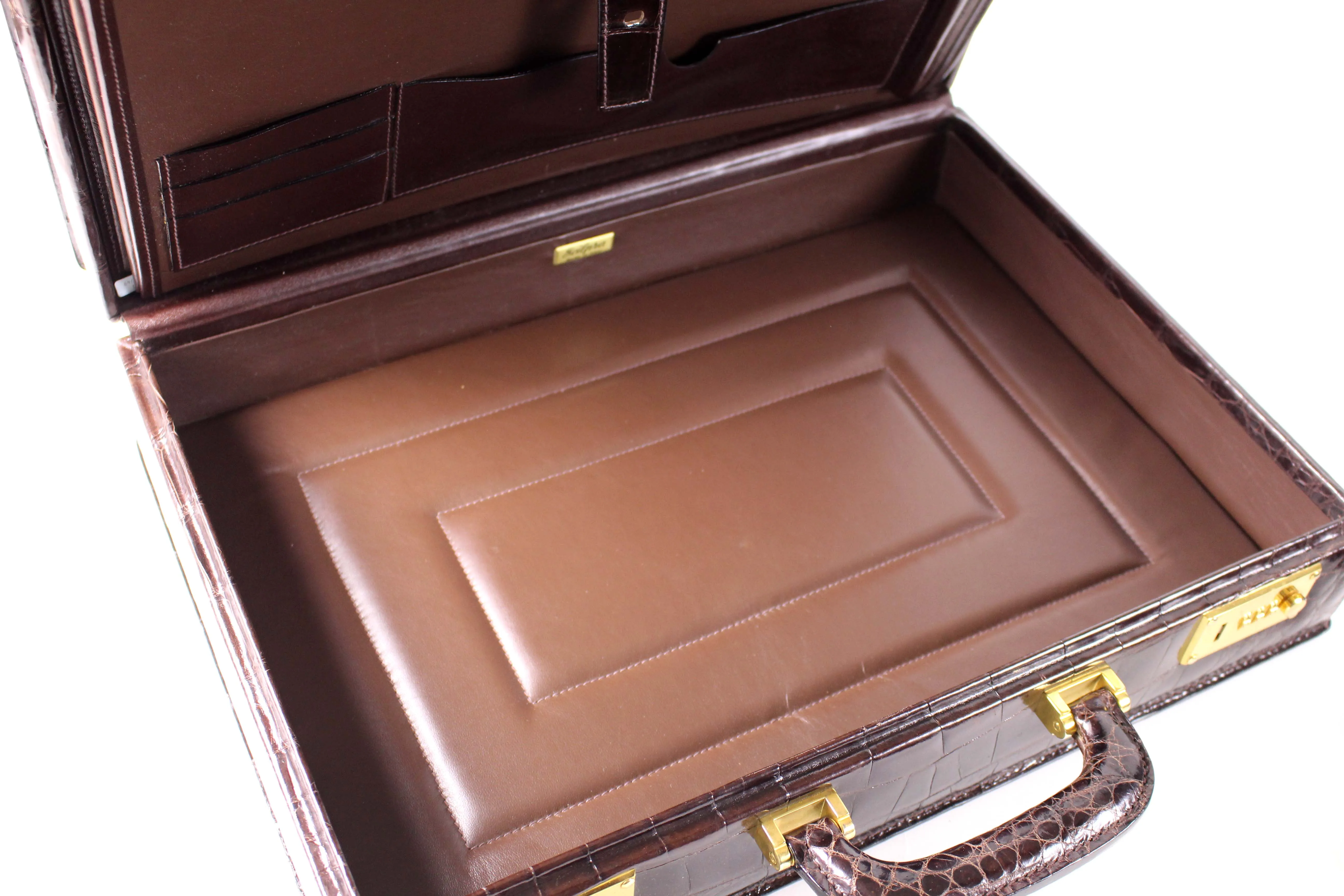 SCILPRA brown crocodile skin briefcase