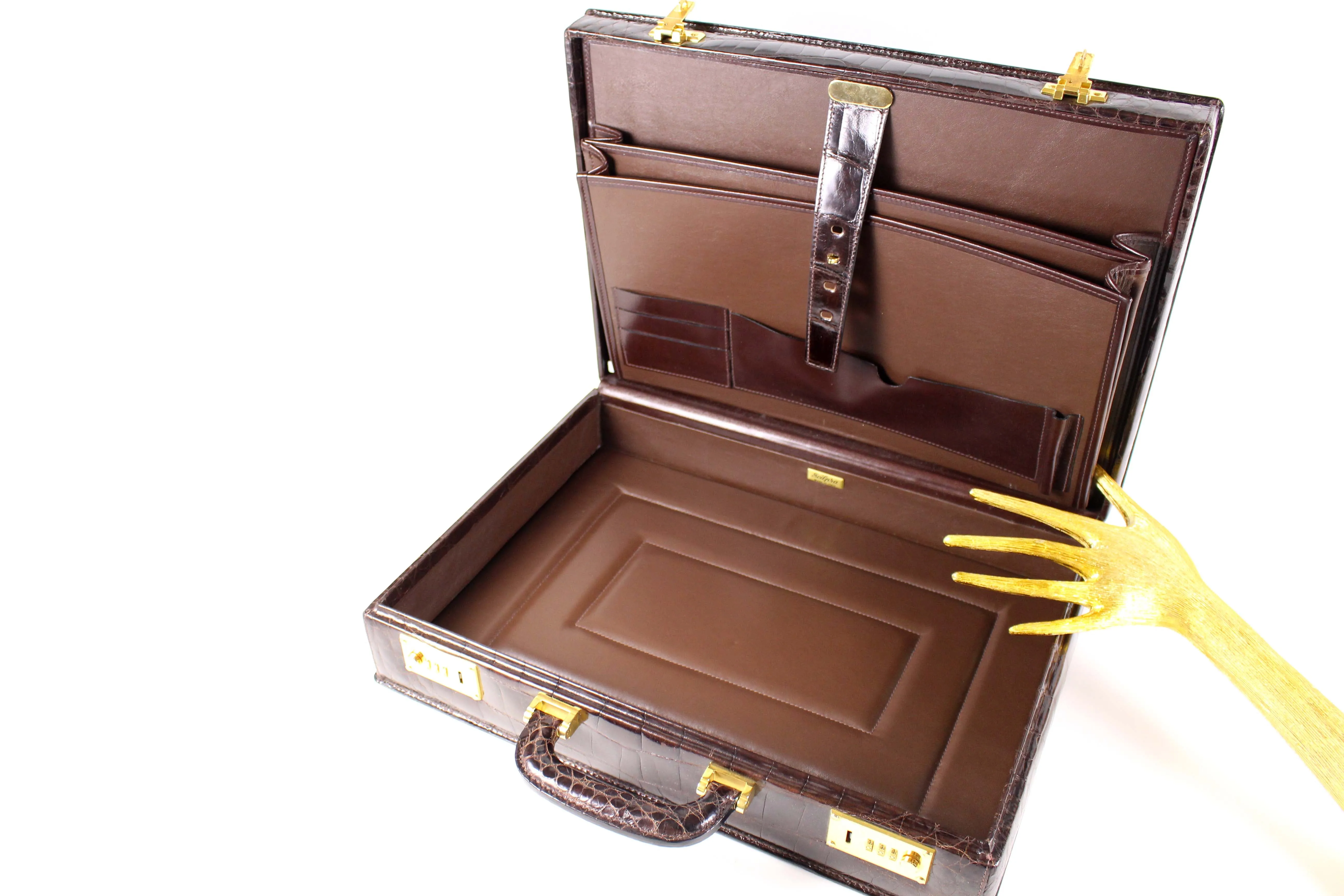 SCILPRA brown crocodile skin briefcase