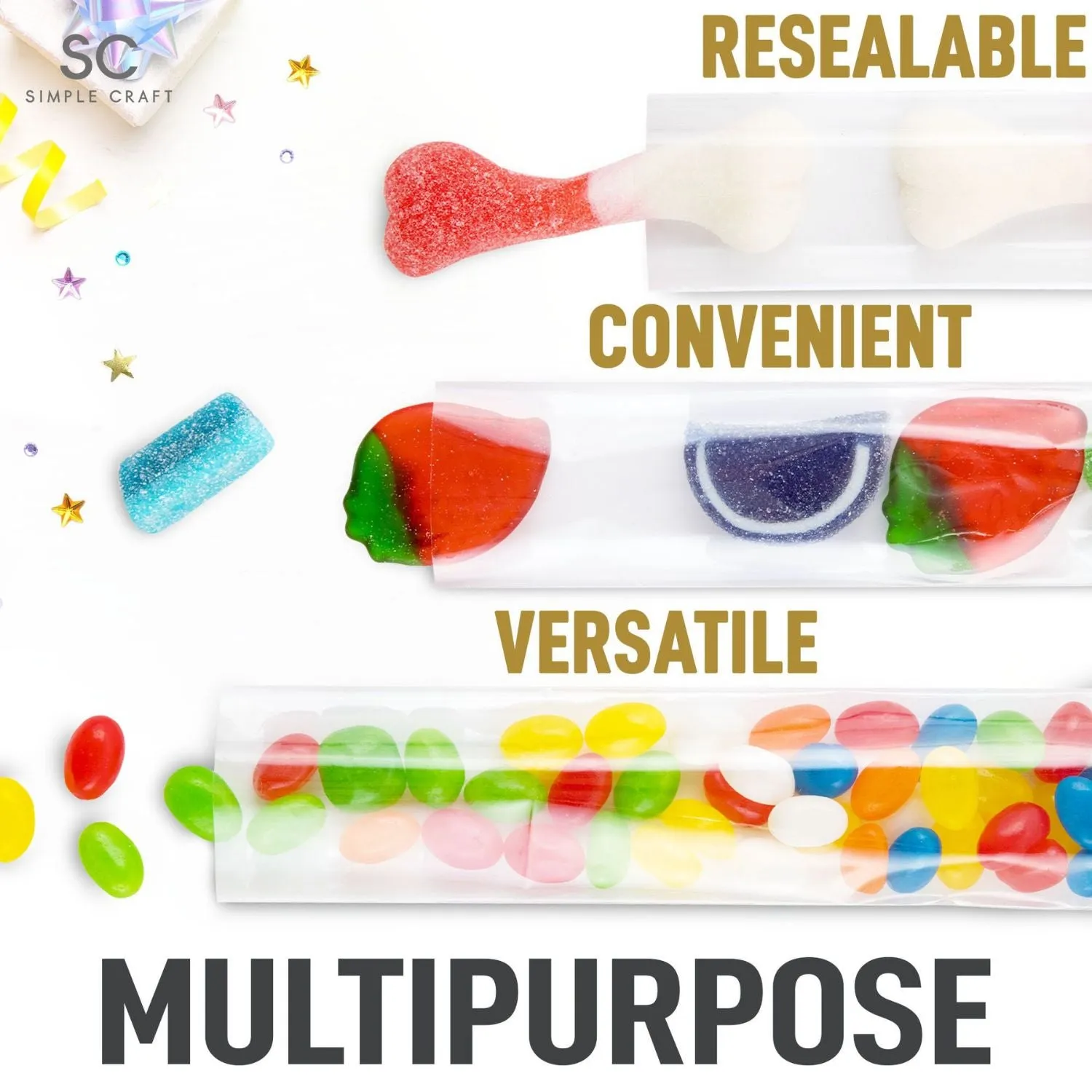 Simple Craft Candy Treat Cellophane Bags - 200 Pack