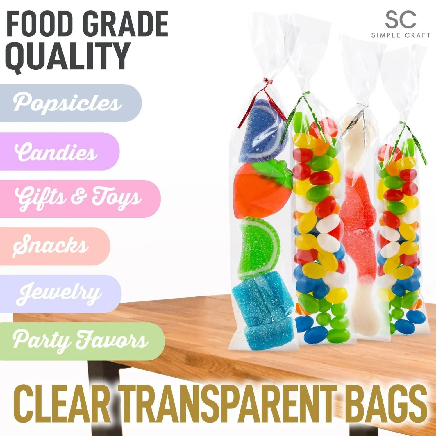 Simple Craft Candy Treat Cellophane Bags - 200 Pack