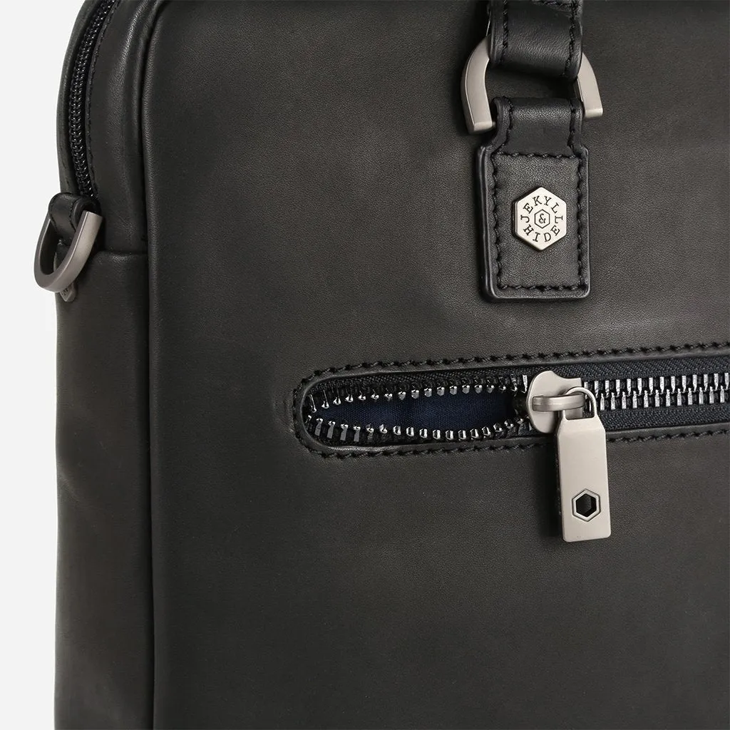 Slim Leather Briefcase, Black