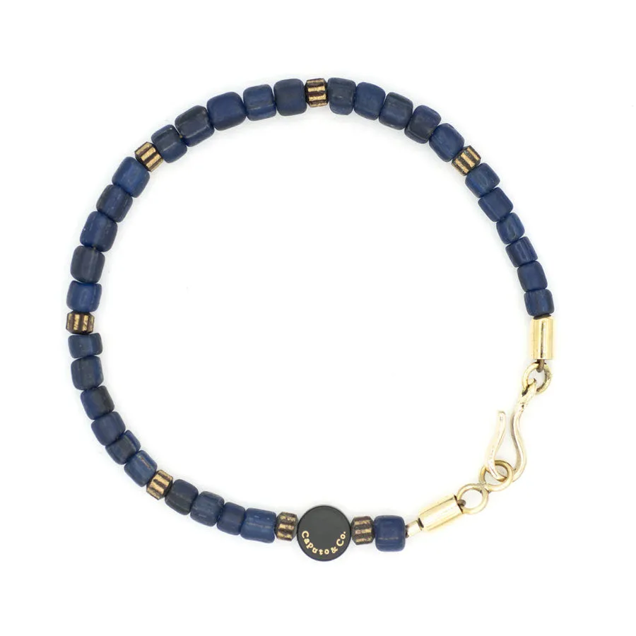 Solid Recycled Glass Bead and Brass Bracelet