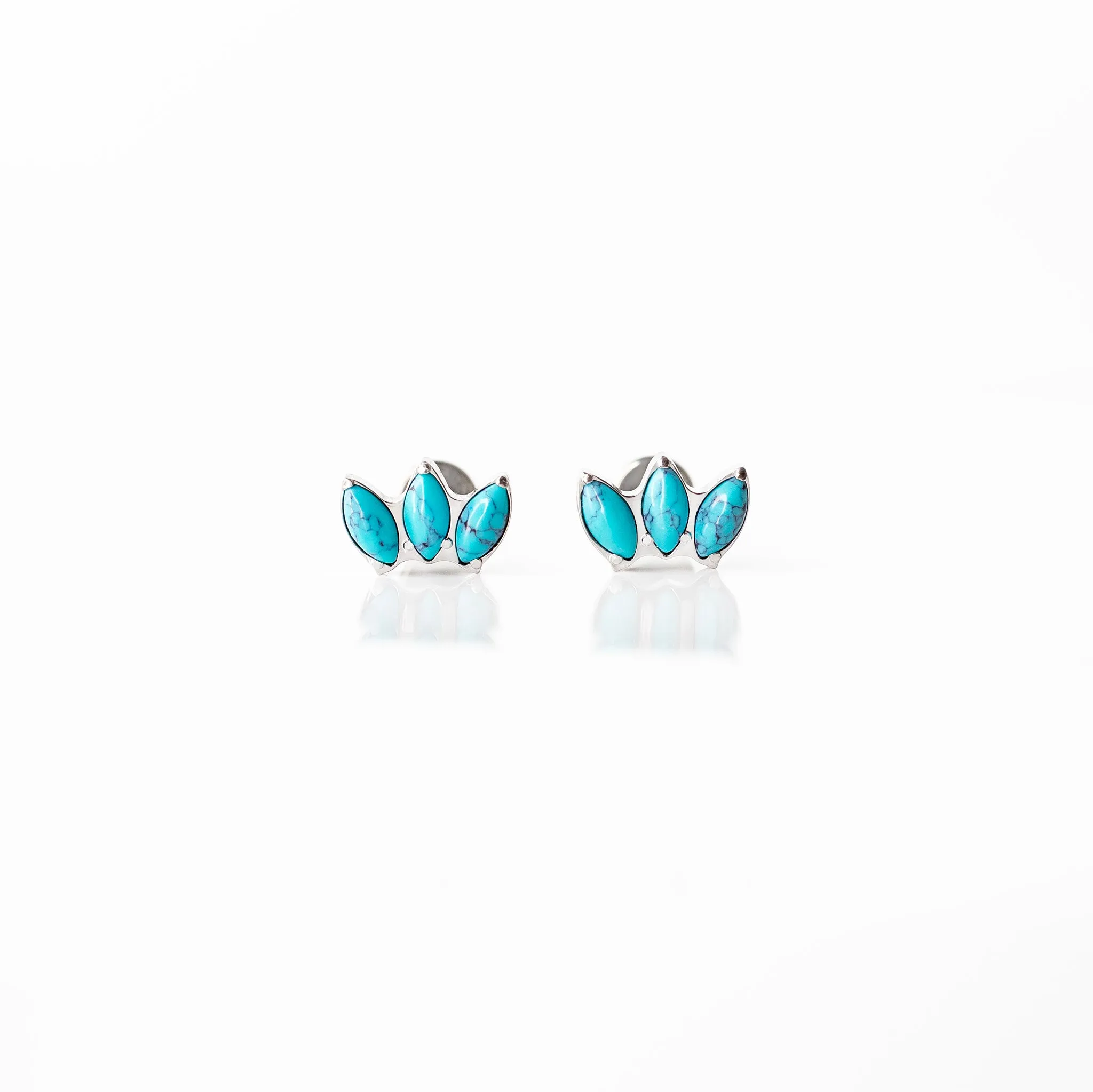Turquoise Fan Marquise Flat Back Earrings - Three Inlaid Stones