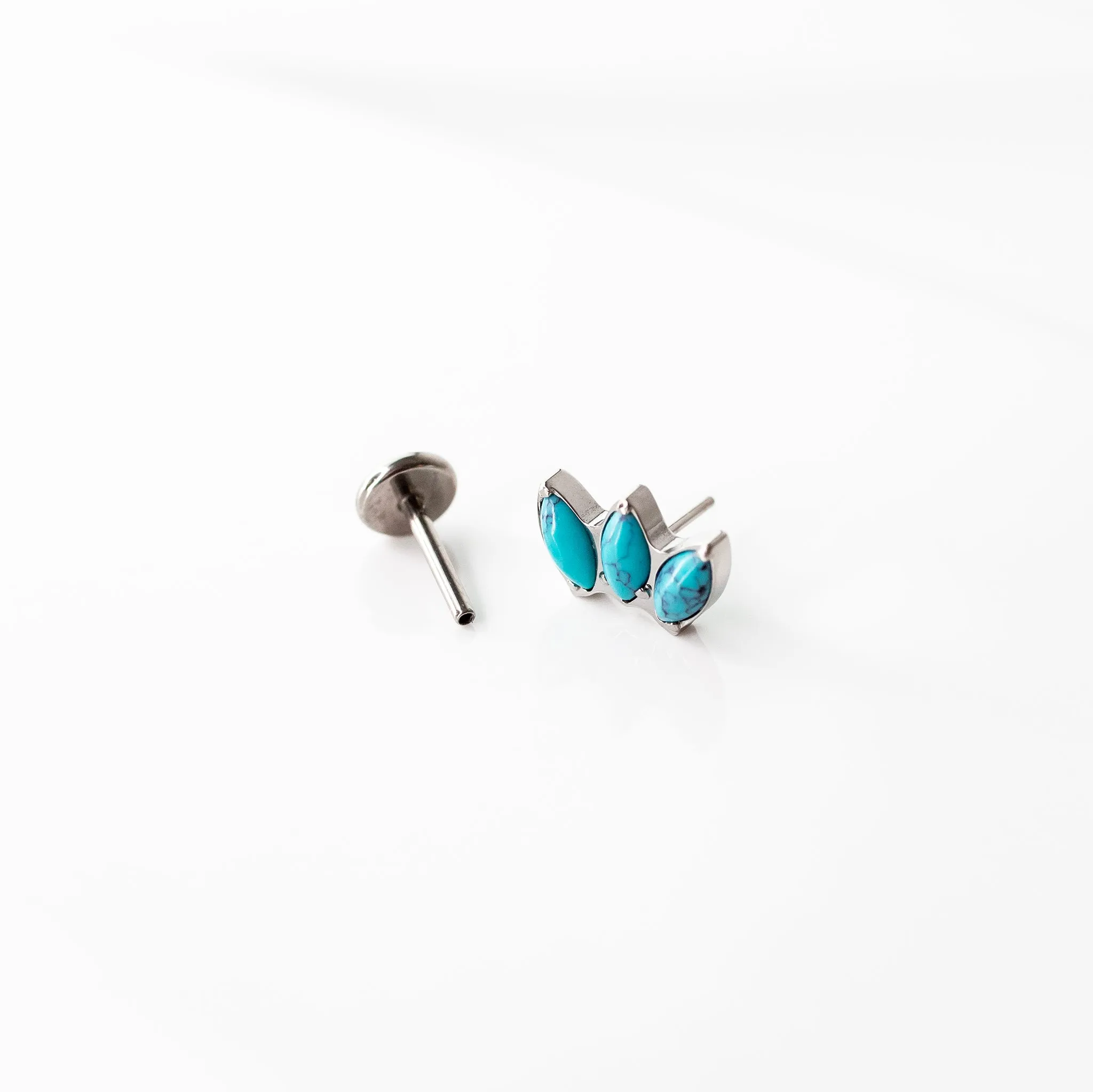 Turquoise Fan Marquise Flat Back Earrings - Three Inlaid Stones