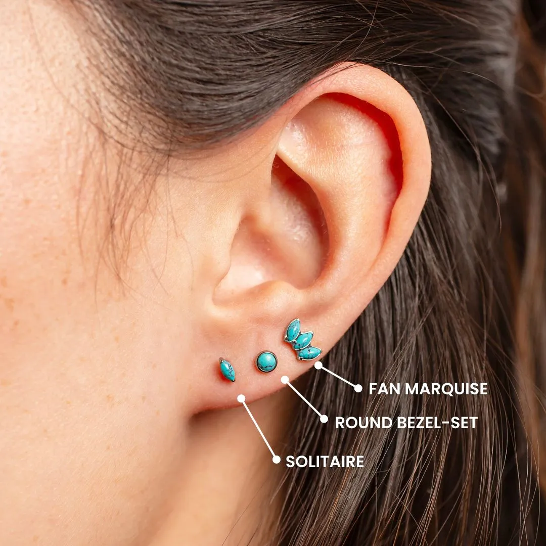 Turquoise Fan Marquise Flat Back Earrings - Three Inlaid Stones