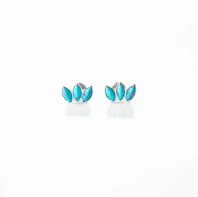 Turquoise Fan Marquise Flat Back Earrings - Three Inlaid Stones